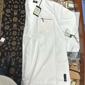 Fendi White T-Shirt with Logo Pocket